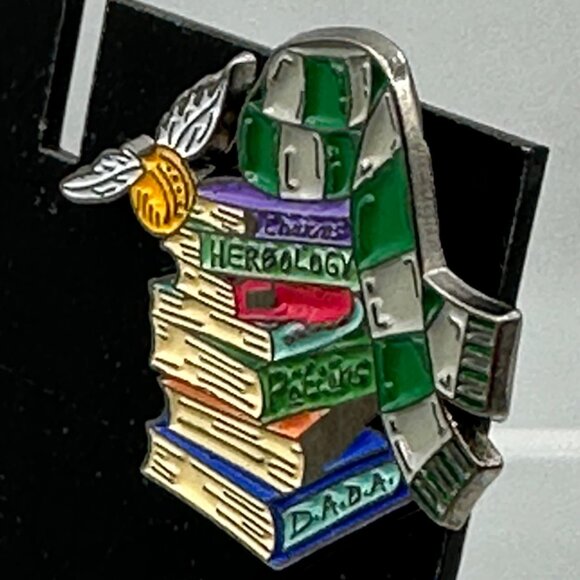 Green Enamel Pin Books Magical Slytherin House Snitch Scarf Herbology Potions - Picture 1 of 8